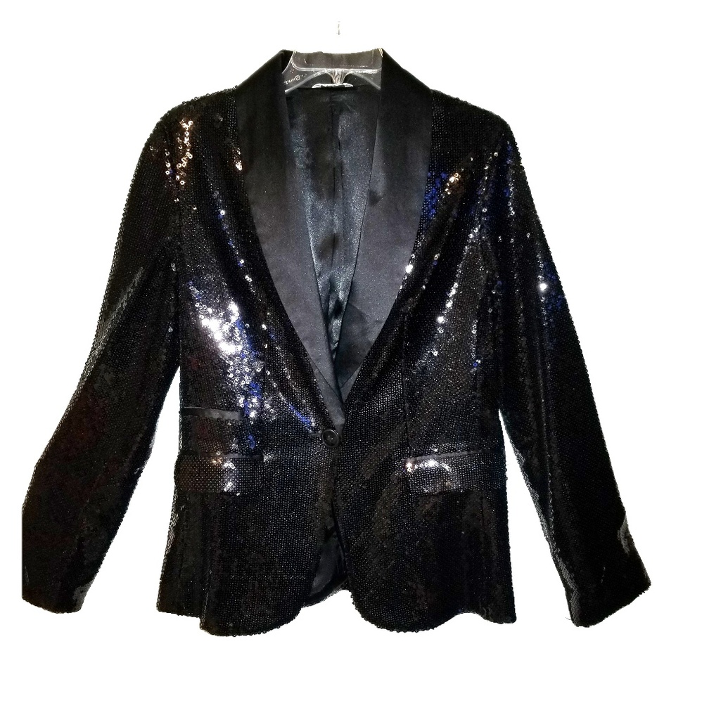 Studio Y Black Sequin Satin Blazer